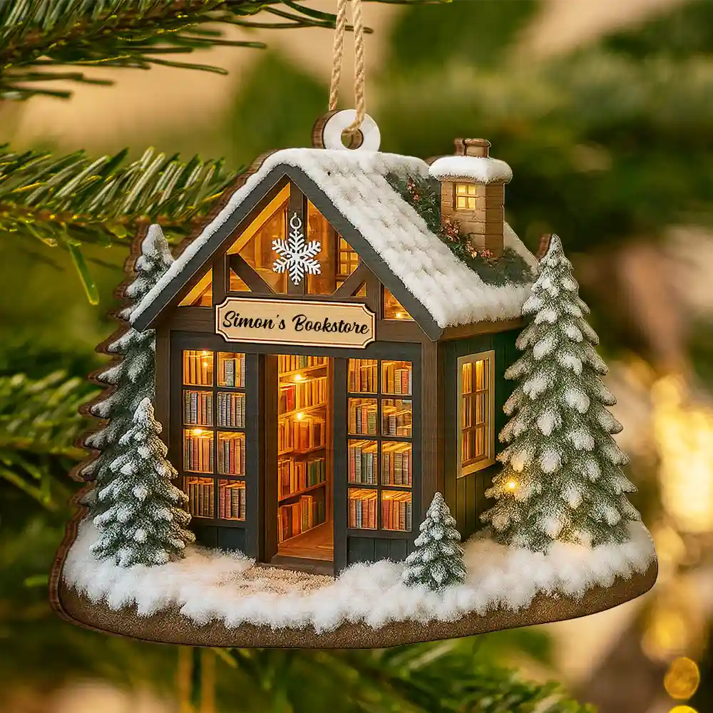 My Bookstore Book Corner - Personalized Custom Shaped Wooden Ornament - Image 3