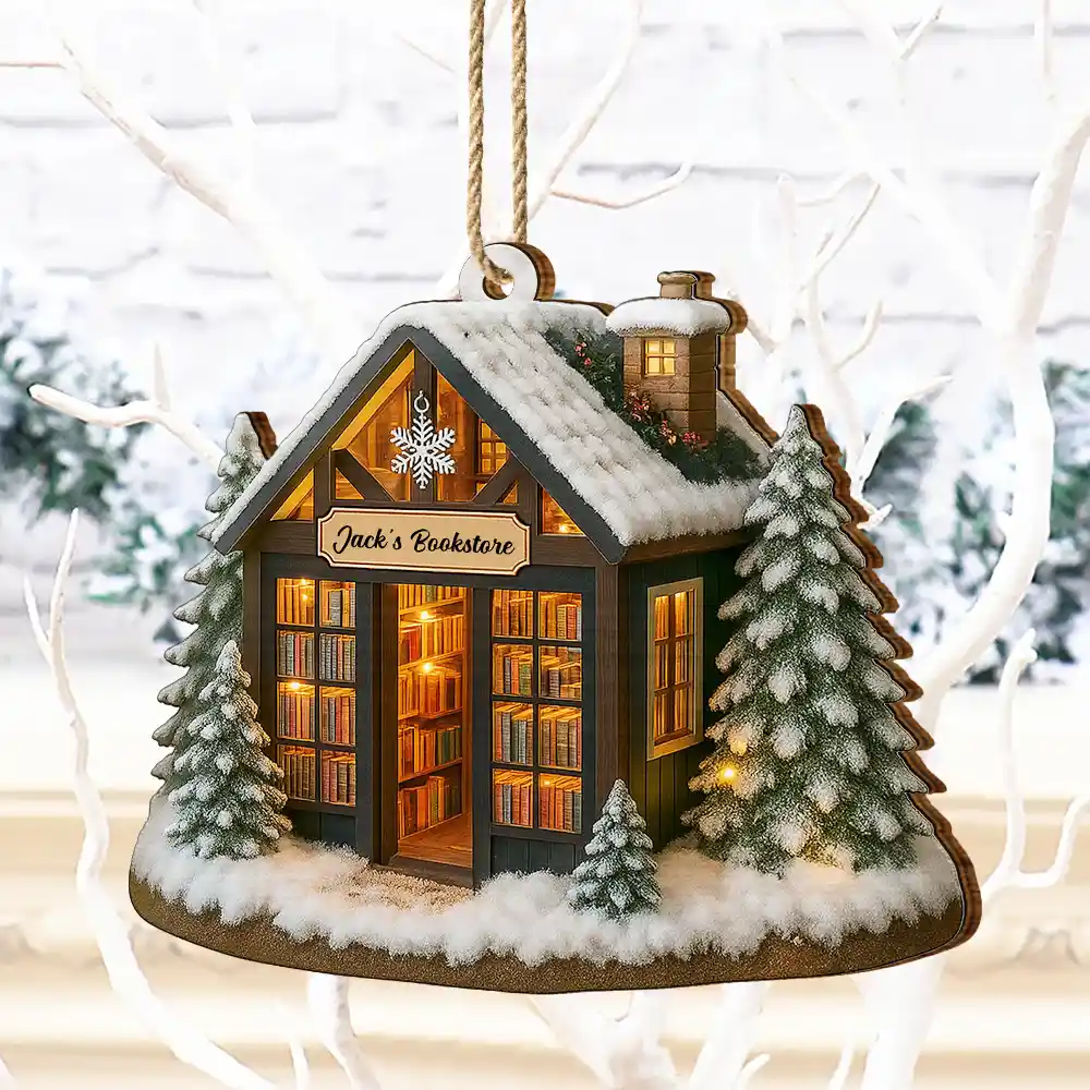 My Bookstore Book Corner - Personalized Custom Shaped Wooden Ornament - Image 4