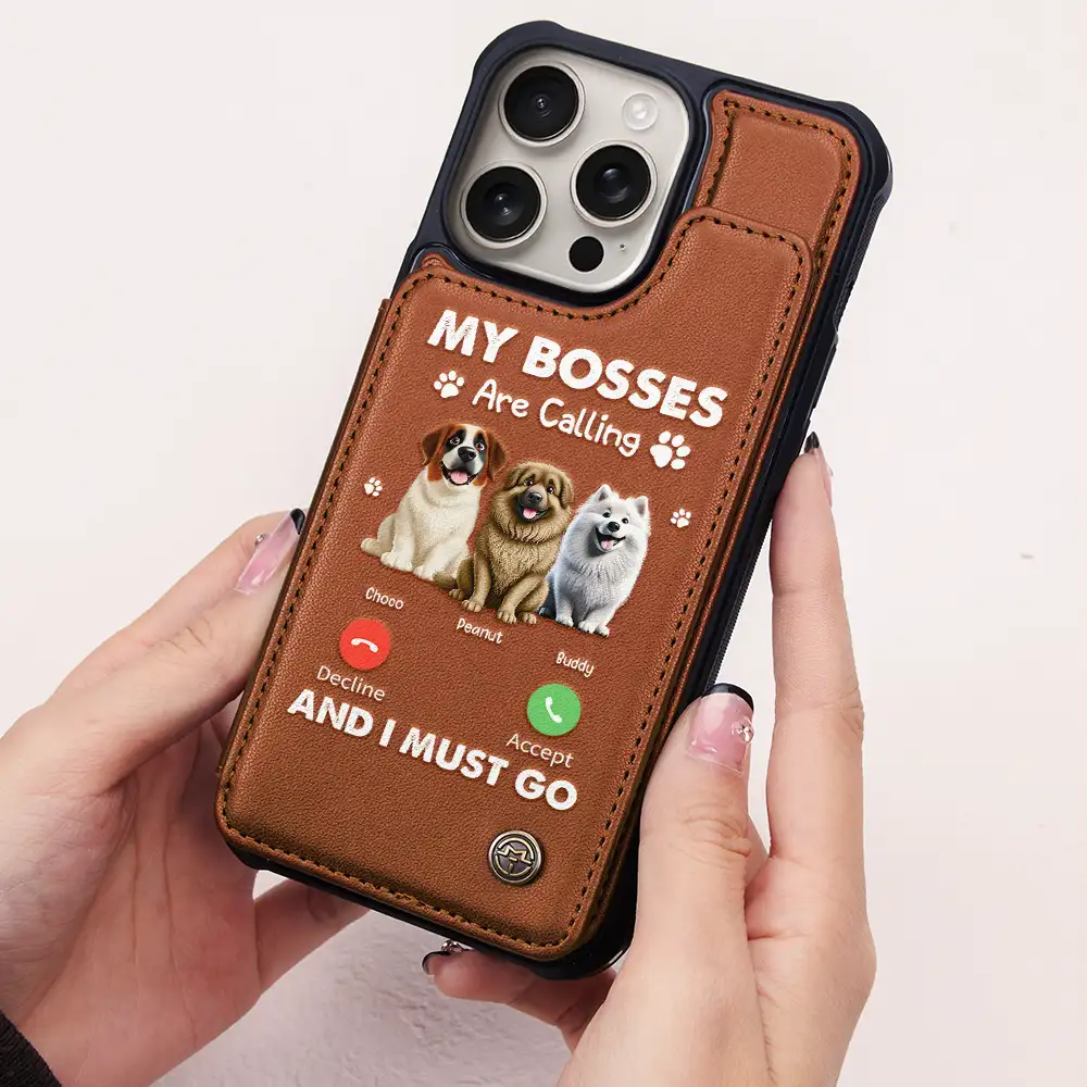 My Bosses Are Calling And I Must Go - Personalized Leather Flip Wallet Phone Case - Image 2