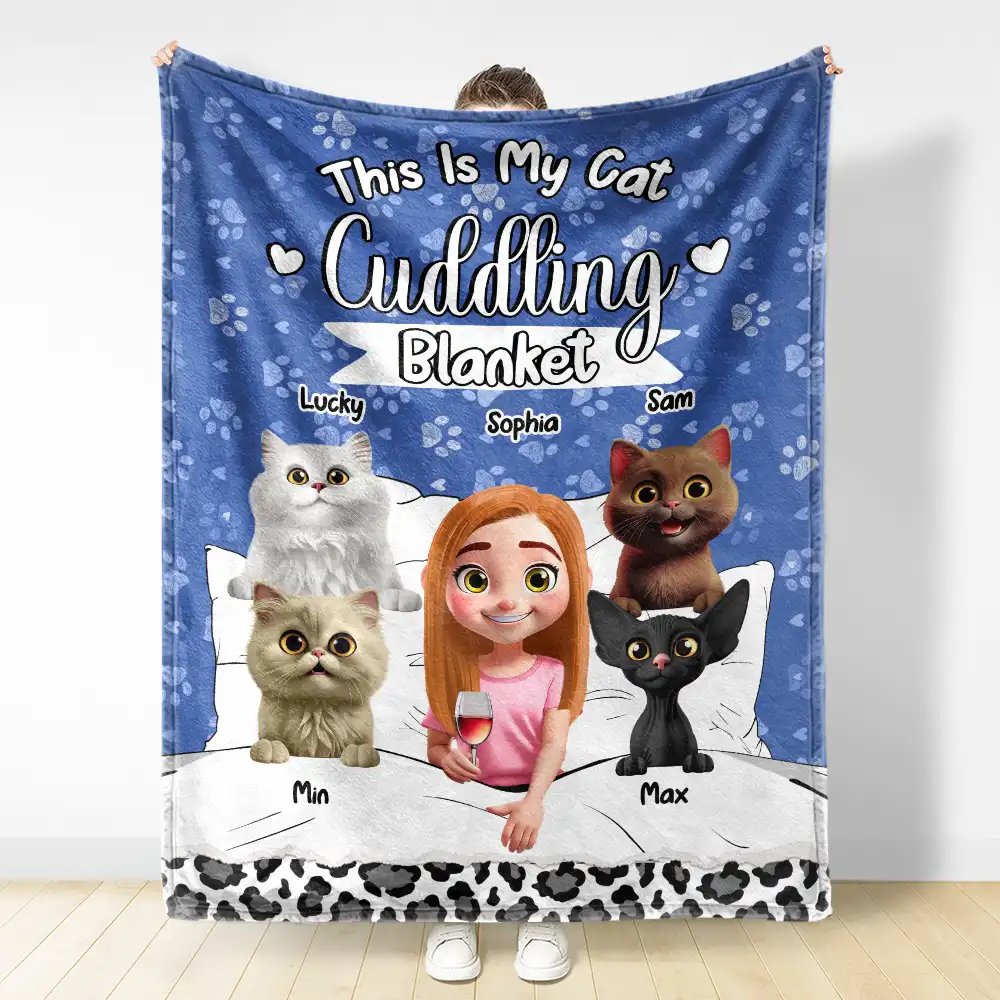My Cat Cuddling Blanket - Personalized Fleece Blanket, Sherpa Blanket - Image 3