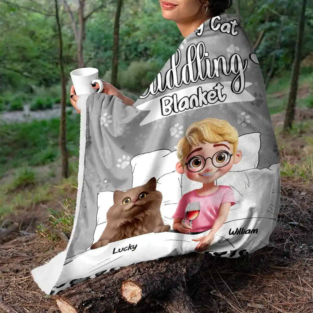 My Cat Cuddling Blanket - Personalized Fleece Blanket, Sherpa Blanket - Image 4