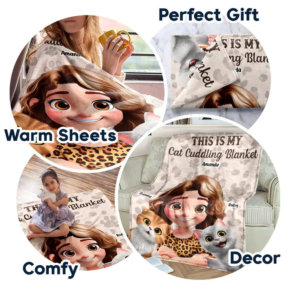 My Cat Dog Cuddling Blanket Peeking 3D Effect - Personalized Fleece Blanket, Sherpa Blanket - Image 7