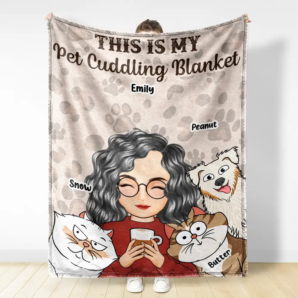 My Cat Dog Cuddling Blanket Peeking - Personalized Fleece Blanket, Sherpa Blanket - Image 3