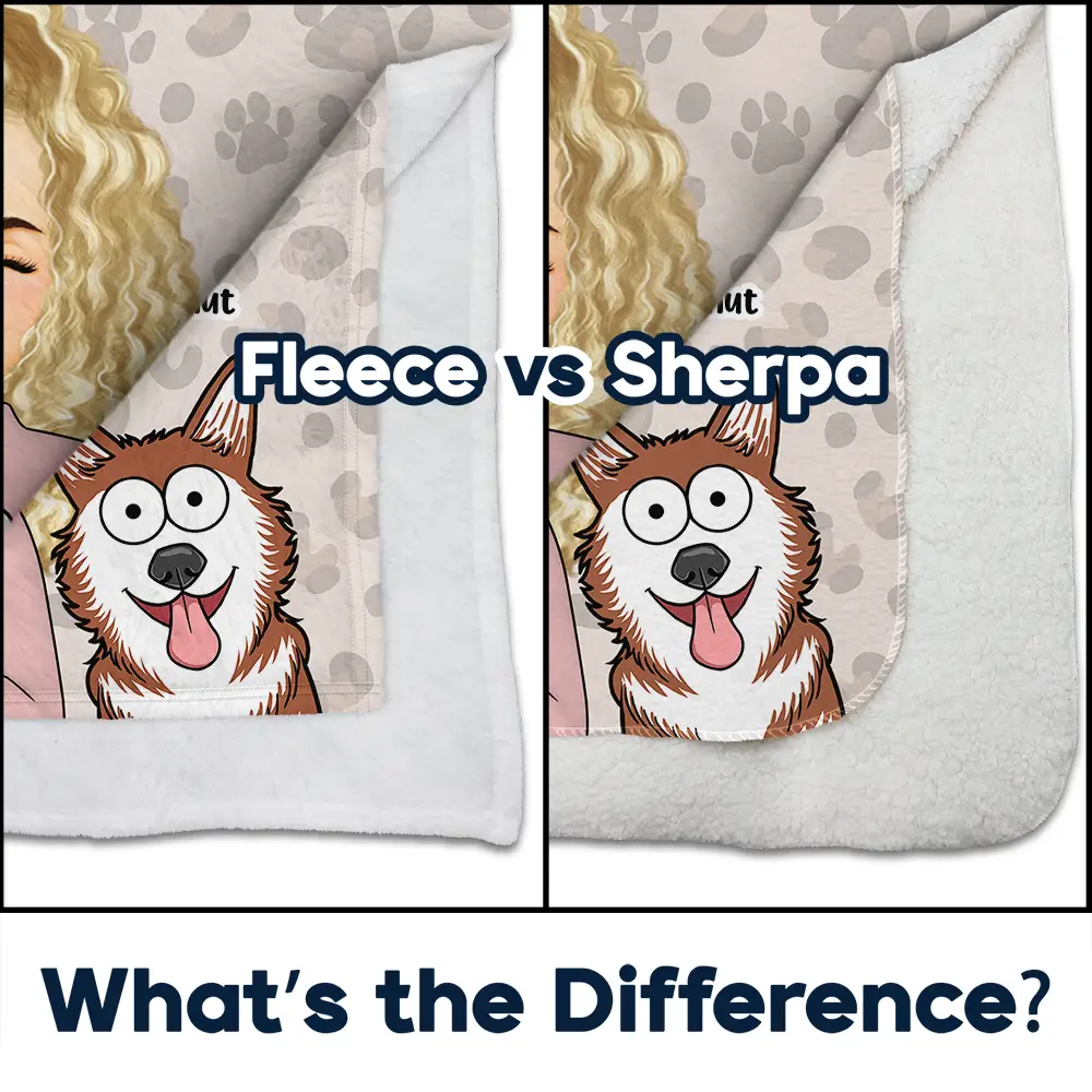 My Cat Dog Cuddling Blanket Peeking - Personalized Fleece Blanket, Sherpa Blanket - Image 4