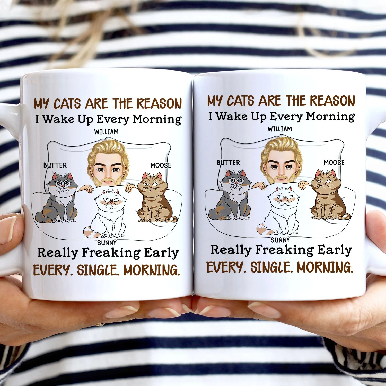 My Cats Are The Reason I Wake Up Every Morning - Gift For Cat Lovers, Cat Mom, Cat Dad - Personalized White Edge-to-Edge Mug - Image 2