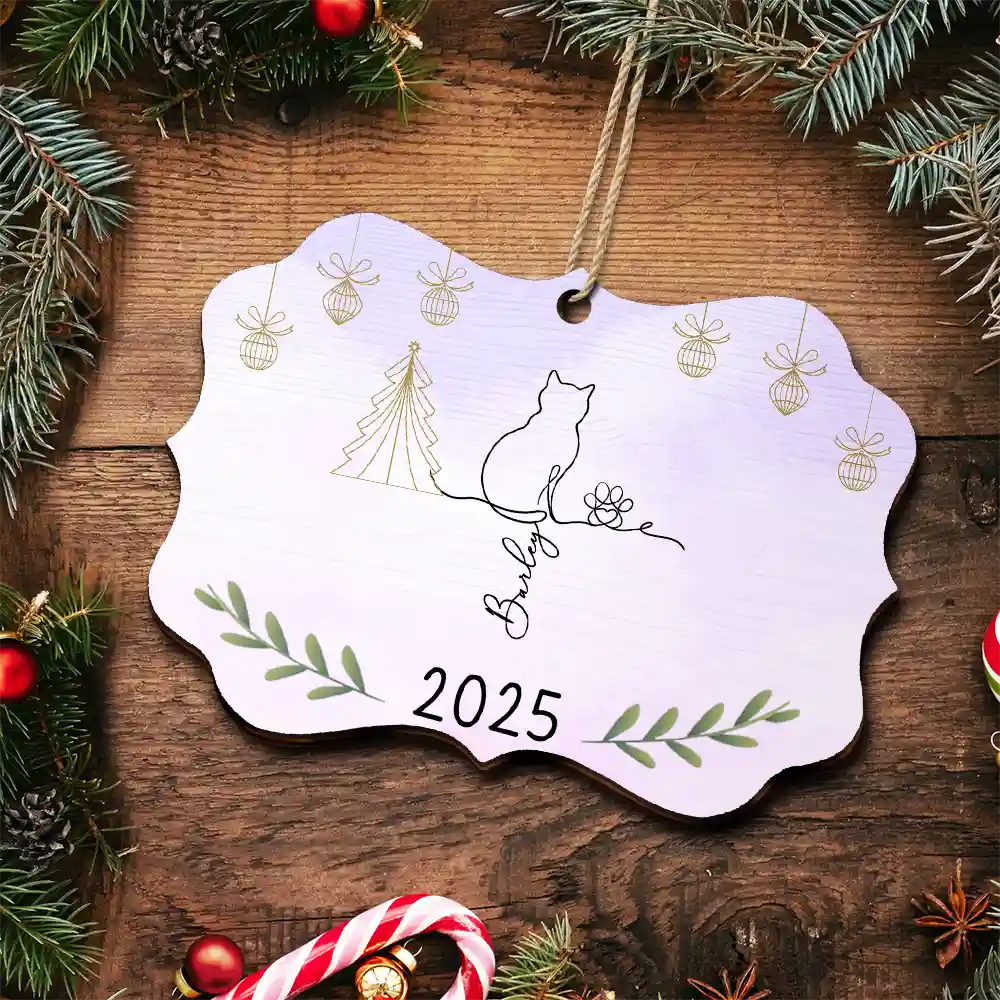 My Cats Line Christmas - Personalized Medallion Wooden Ornament - Image 5