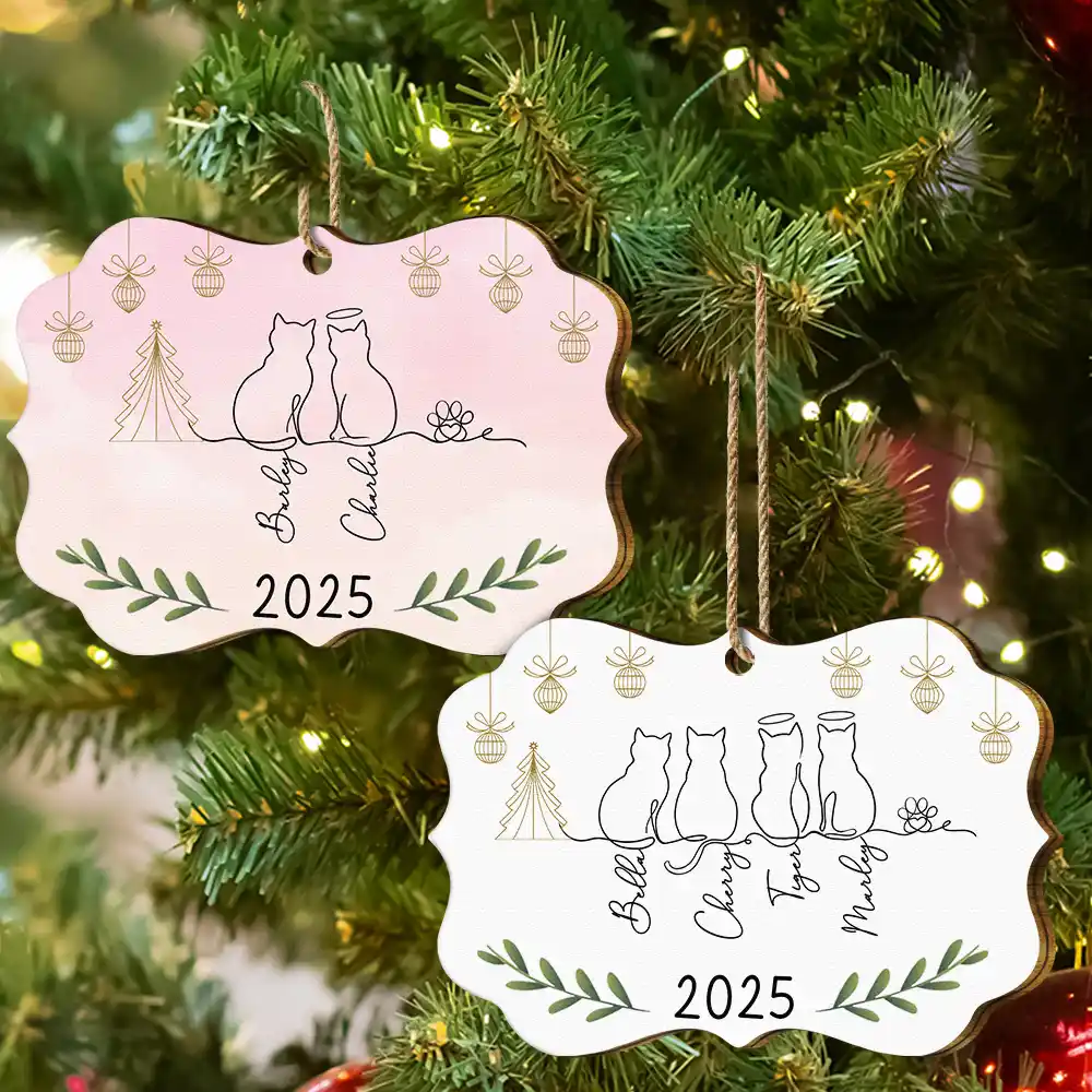 My Cats Line Christmas - Personalized Medallion Wooden Ornament - Image 6