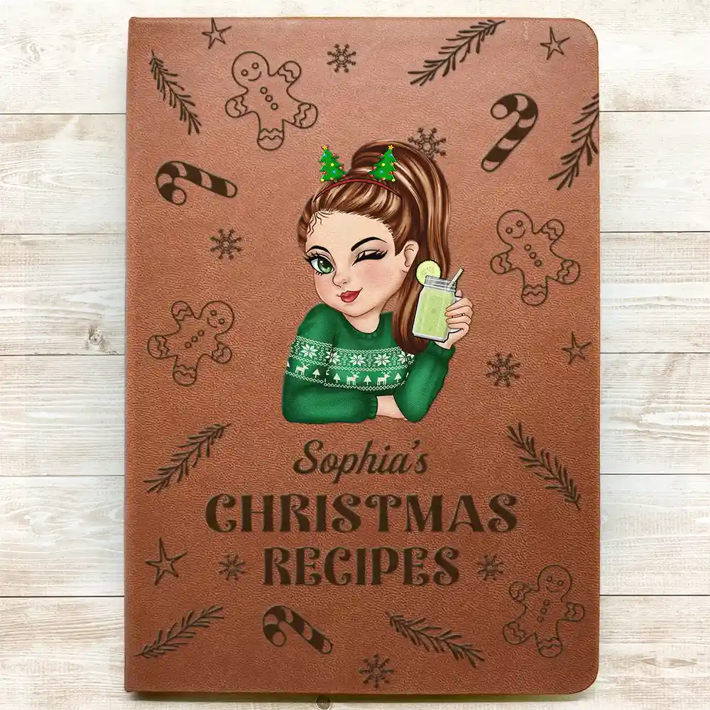 My Christmas Recipe Book - Personalized Leather Journal - Image 3