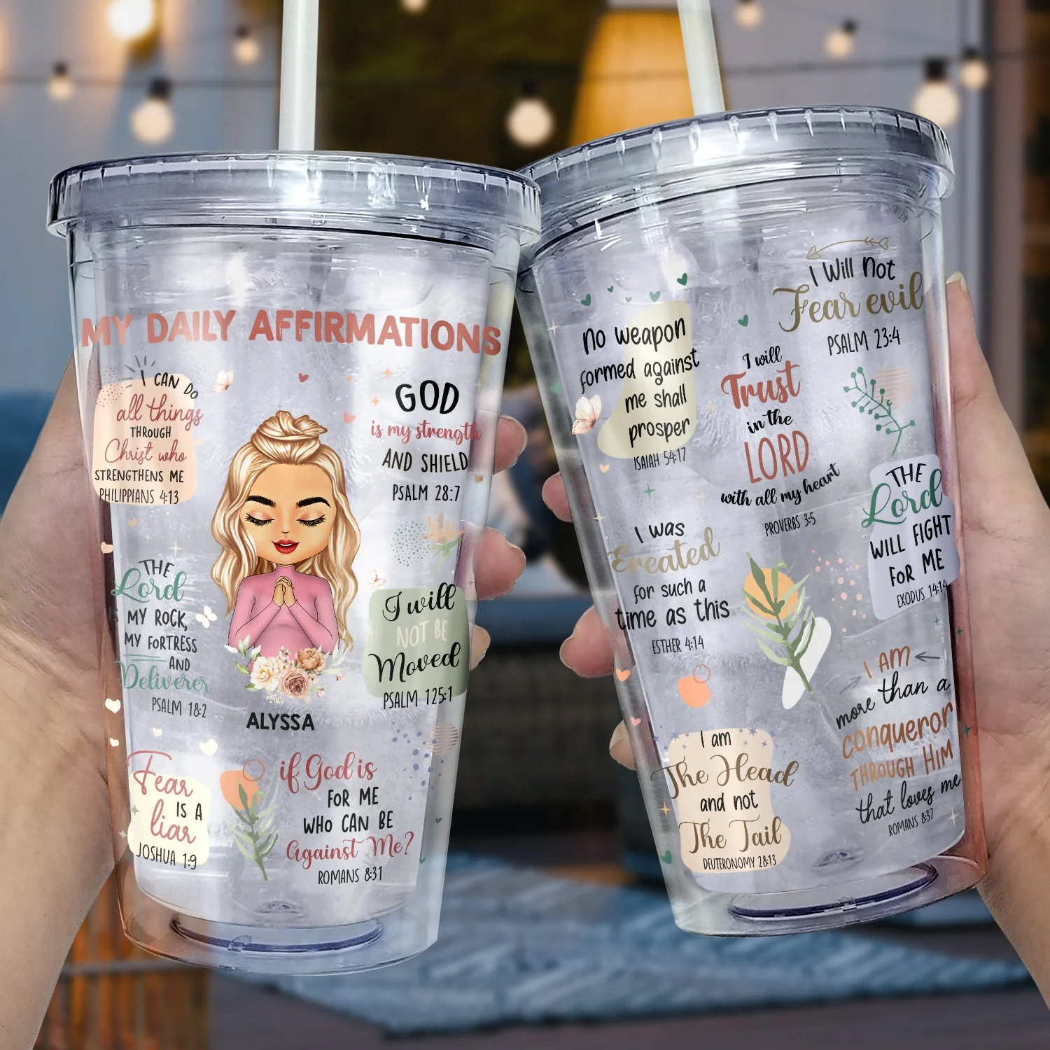 My Daily Affirmations - Gift For Yourself, Gift For Women - Personalized Acrylic Insulated Tumbler With Straw - Image 3