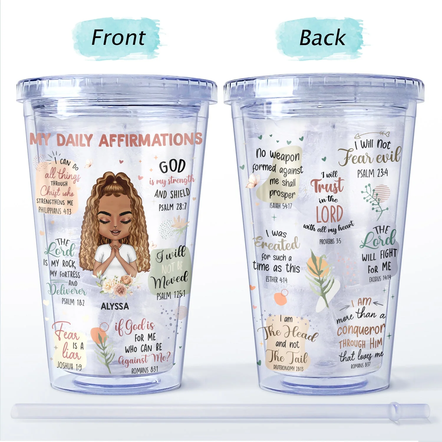 My Daily Affirmations - Gift For Yourself, Gift For Women - Personalized Acrylic Insulated Tumbler With Straw - Image 4