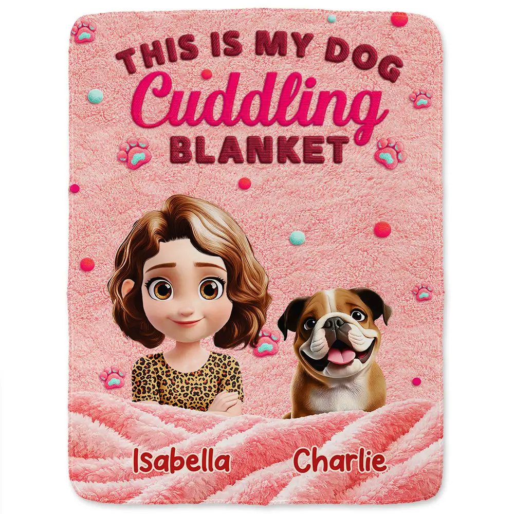 My Dog Cuddling Blanket Embroidery Effect - Personalized Fleece Blanket, Sherpa Blanket - Image 2