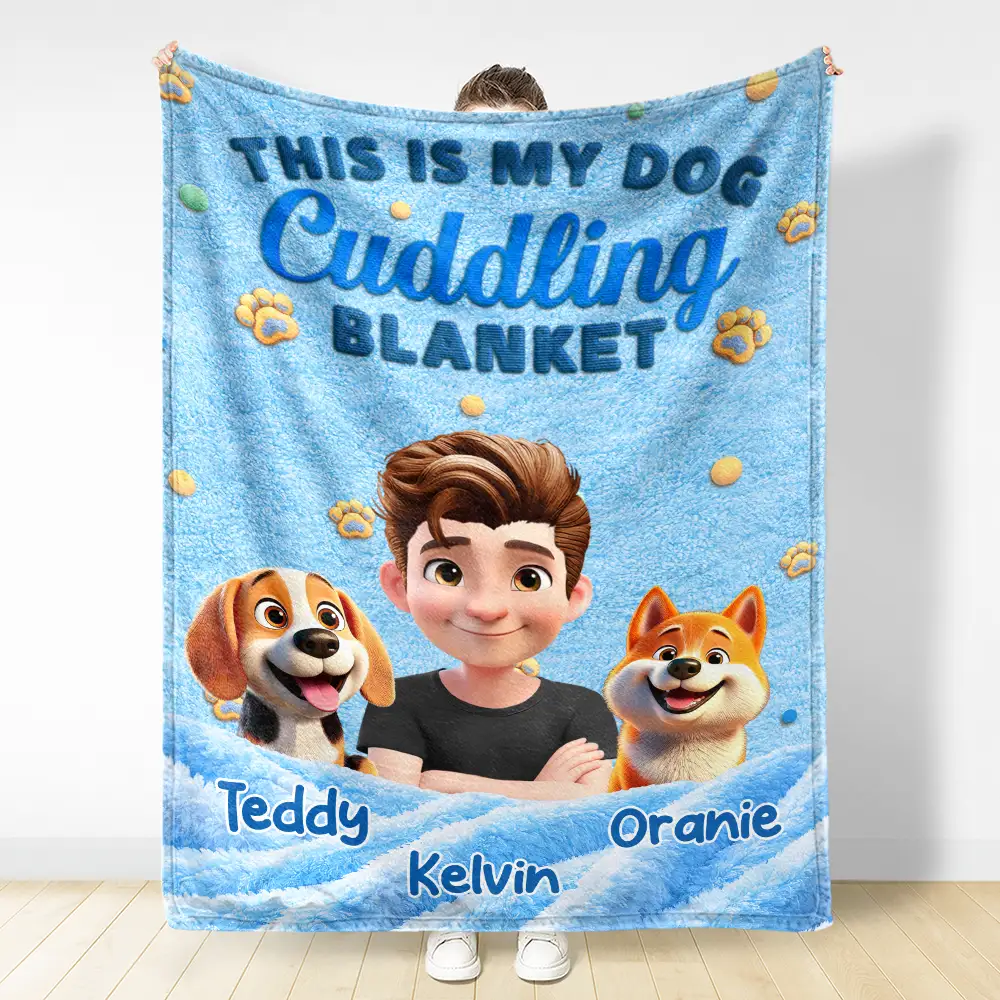 My Dog Cuddling Blanket Embroidery Effect - Personalized Fleece Blanket, Sherpa Blanket - Image 3