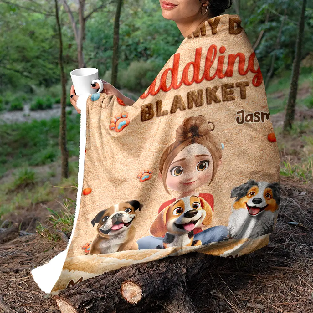 My Dog Cuddling Blanket Embroidery Effect - Personalized Fleece Blanket, Sherpa Blanket - Image 5