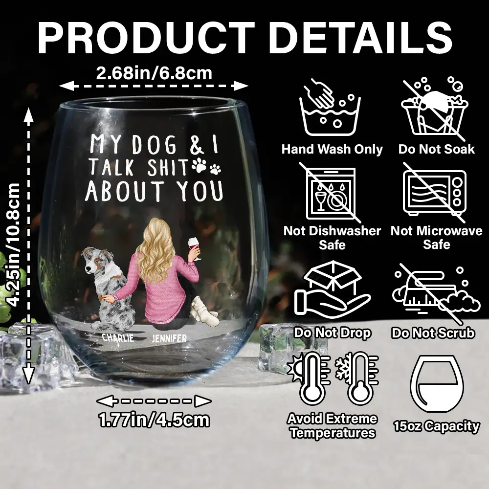 My Dog & I Talk About You - Personalized Stemless Wine Glass - Image 5