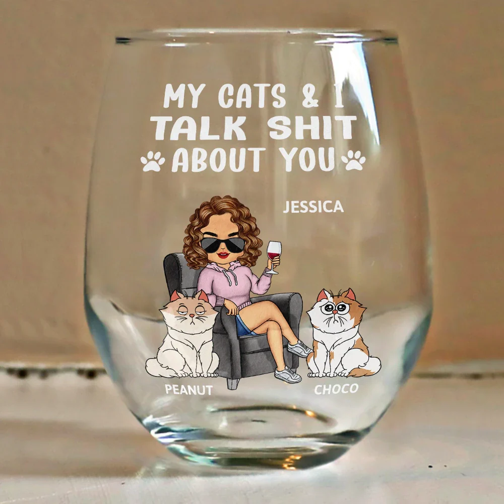 My Dog & I Talk About You - Personalized Stemless Wine Glass - Image 4