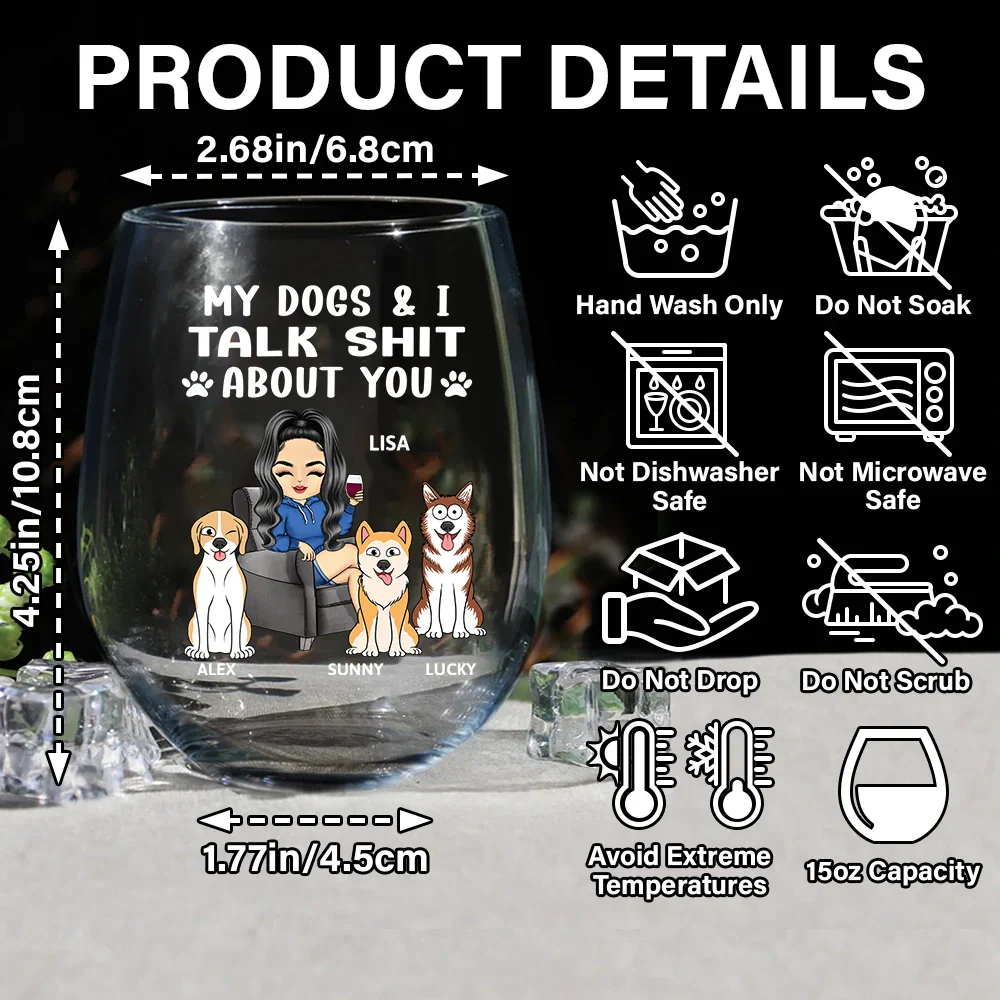 My Dog & I Talk About You - Personalized Stemless Wine Glass - Image 5