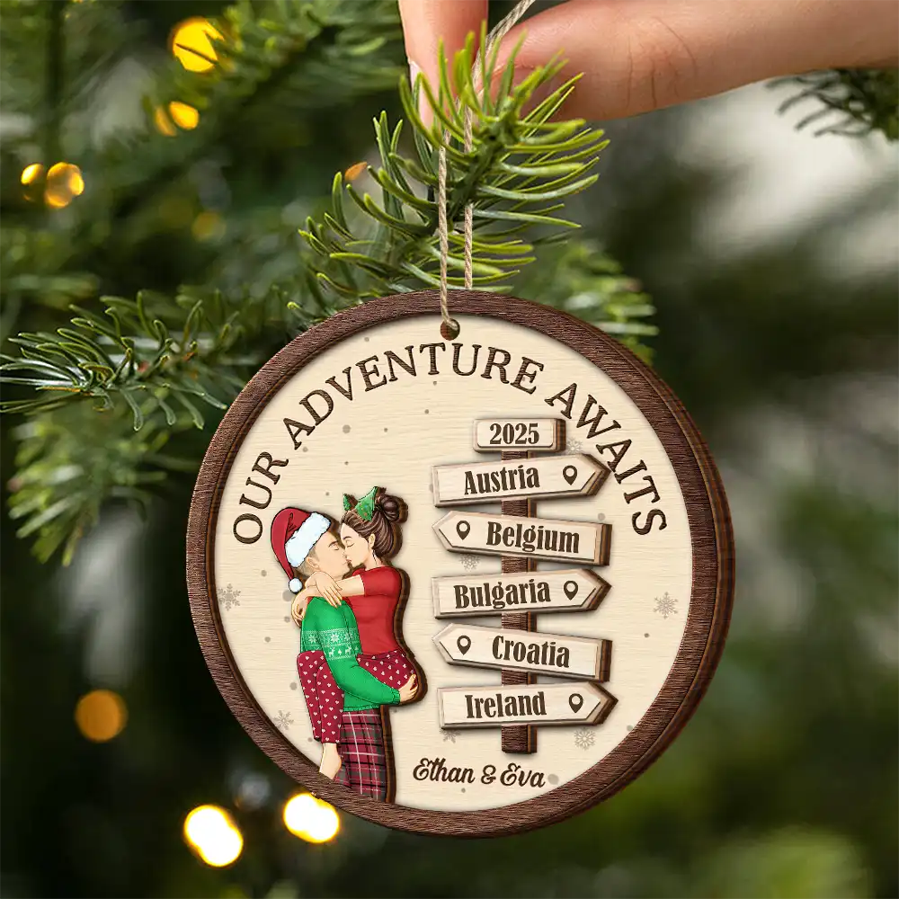 My Favorite Adventure Partner Couple - Personalized 2-Layered Wooden Ornament - Image 2