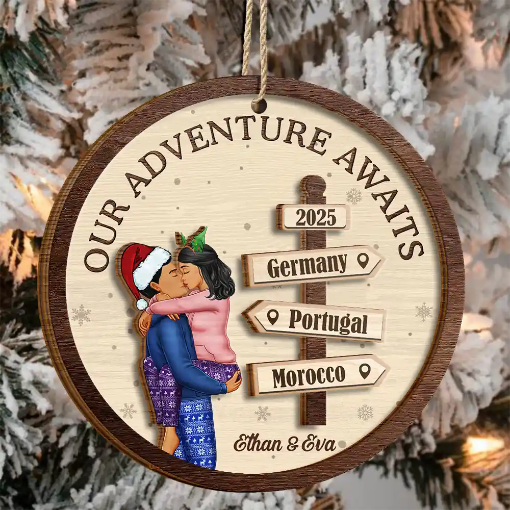 My Favorite Adventure Partner Couple - Personalized 2-Layered Wooden Ornament - Image 3