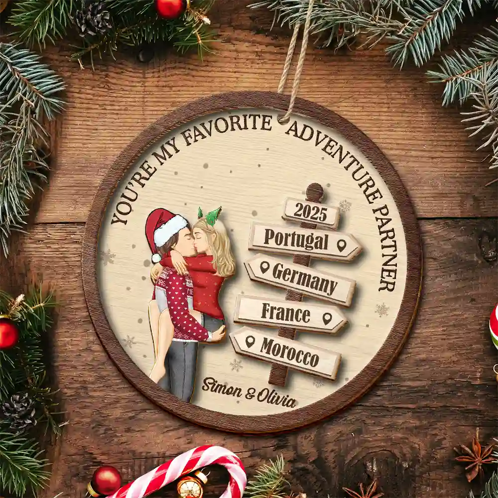 My Favorite Adventure Partner Couple - Personalized 2-Layered Wooden Ornament - Image 4