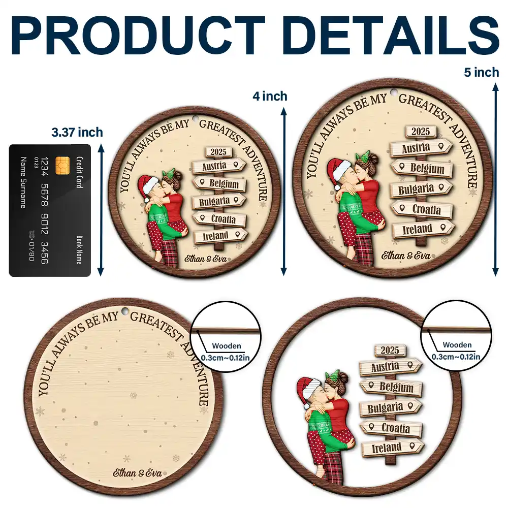 My Favorite Adventure Partner Couple - Personalized 2-Layered Wooden Ornament - Image 5