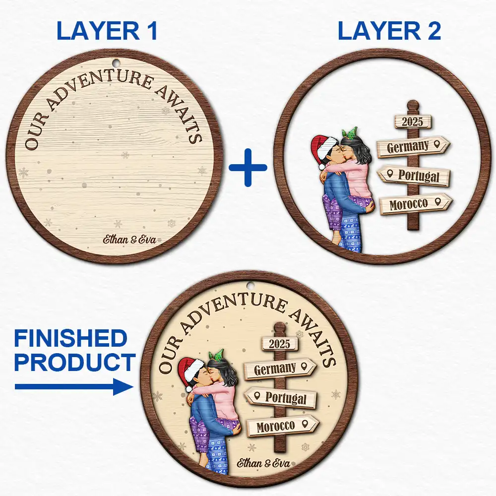 My Favorite Adventure Partner Couple - Personalized 2-Layered Wooden Ornament - Image 6