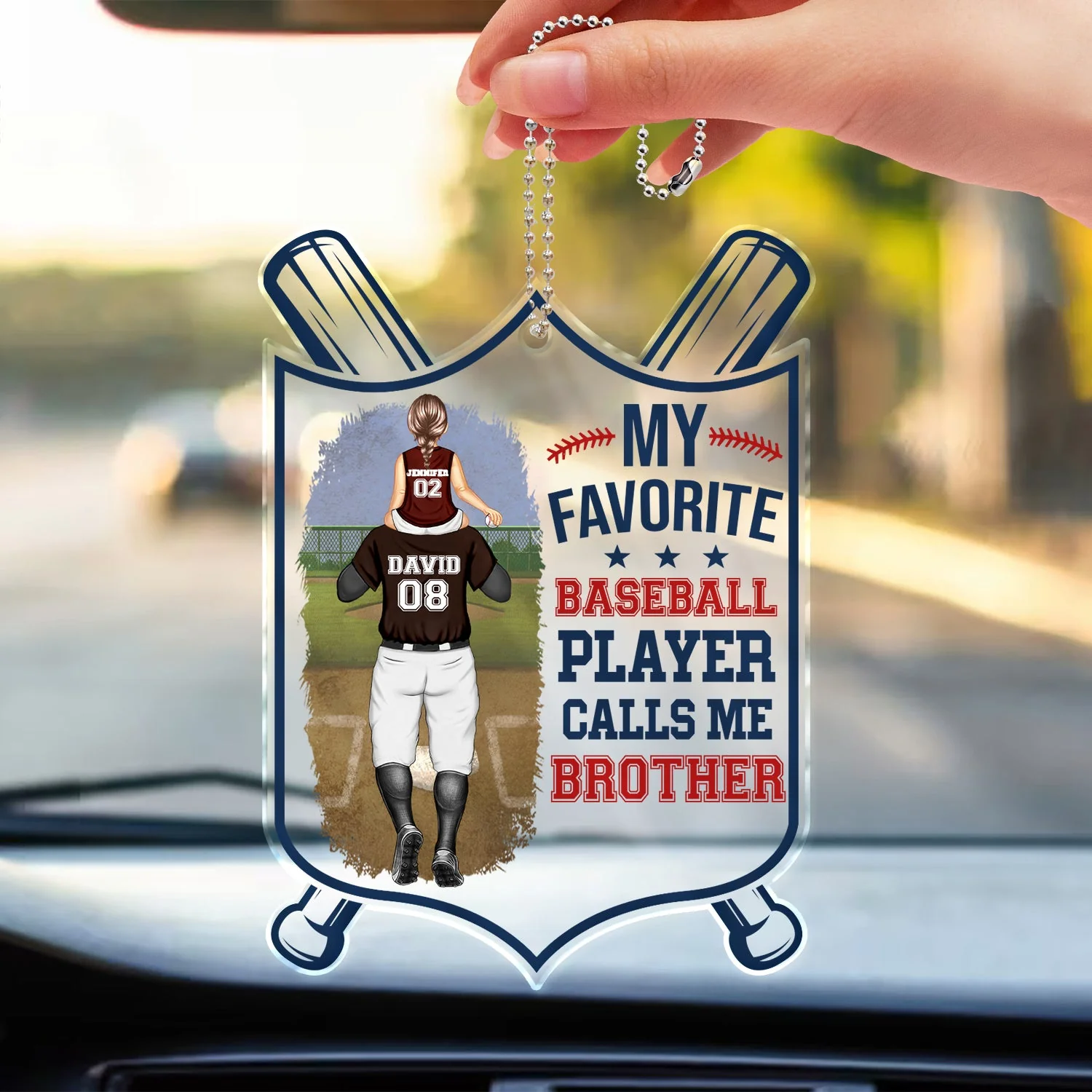 My Favorite Baseball Player Calls Me Dad - Gift For Father, Sport Fans - Personalized Acrylic Car Hanger - Image 3