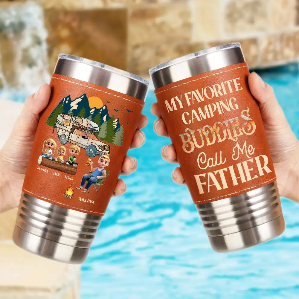 My Favorite Camping Buddies - Personalized Leather Tumbler - Image 2