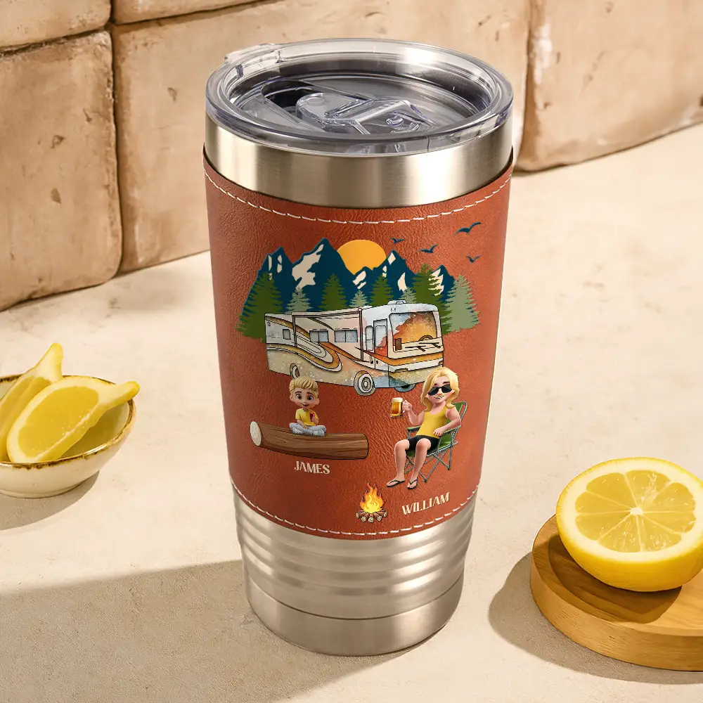 My Favorite Camping Buddies - Personalized Leather Tumbler - Image 3