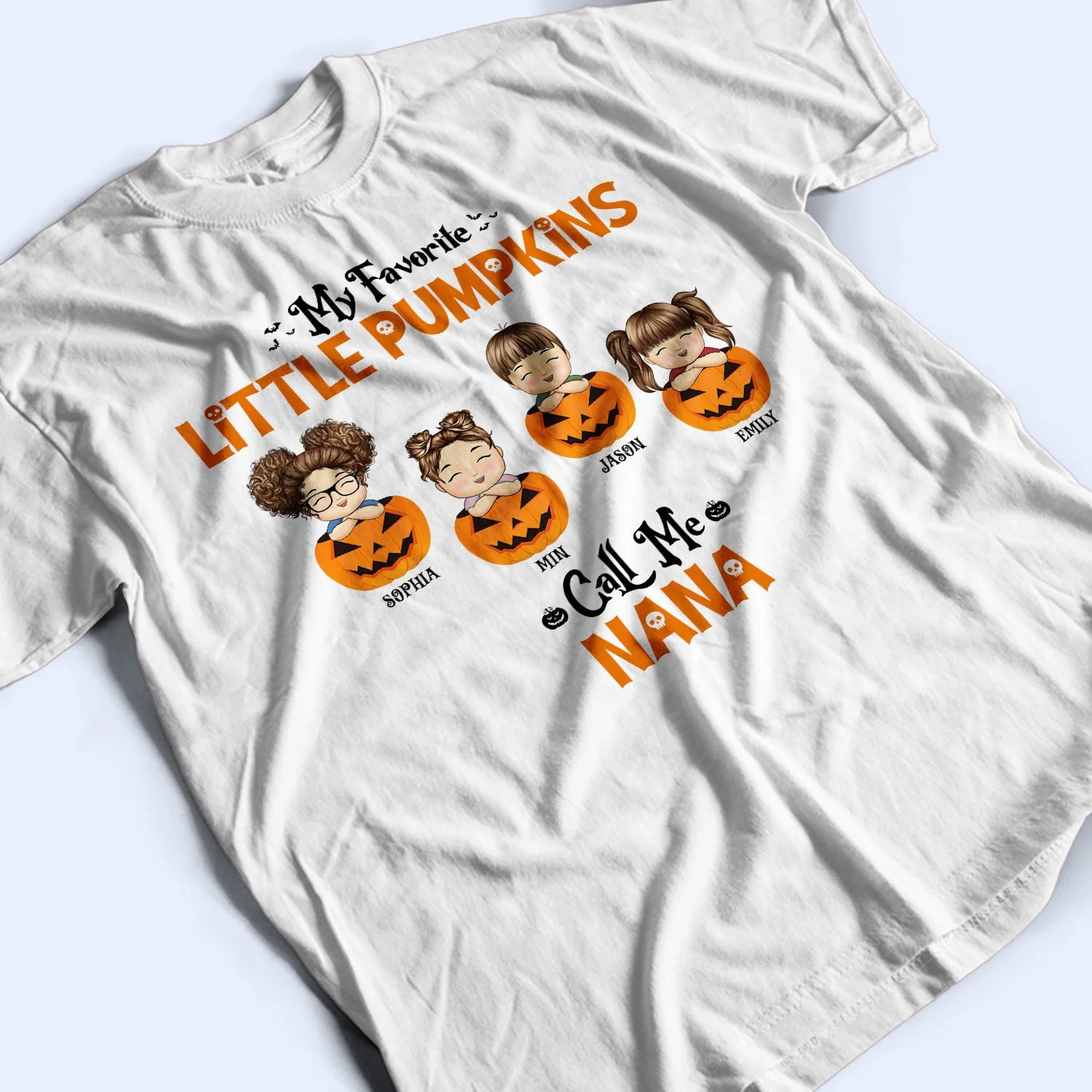 My Favorite Little Pumpkins Call Me Nana Autumn Season - Halloween Gift For Grandma, Grandmother, Grandpa, Grandfather, Grandparents - Personalized T Shirt - Image 3