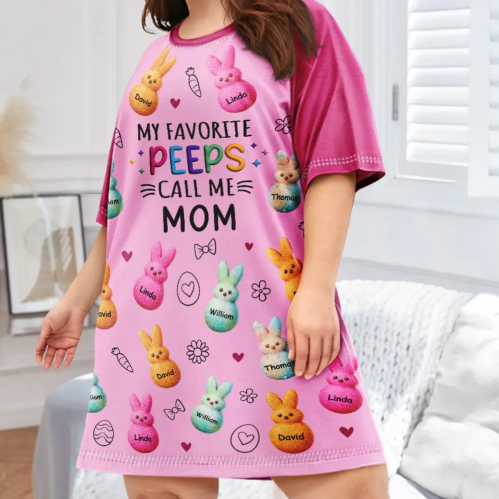 My Favorite Peeps Call Me Grandma - Personalized Women's Sleep Tee - Image 3