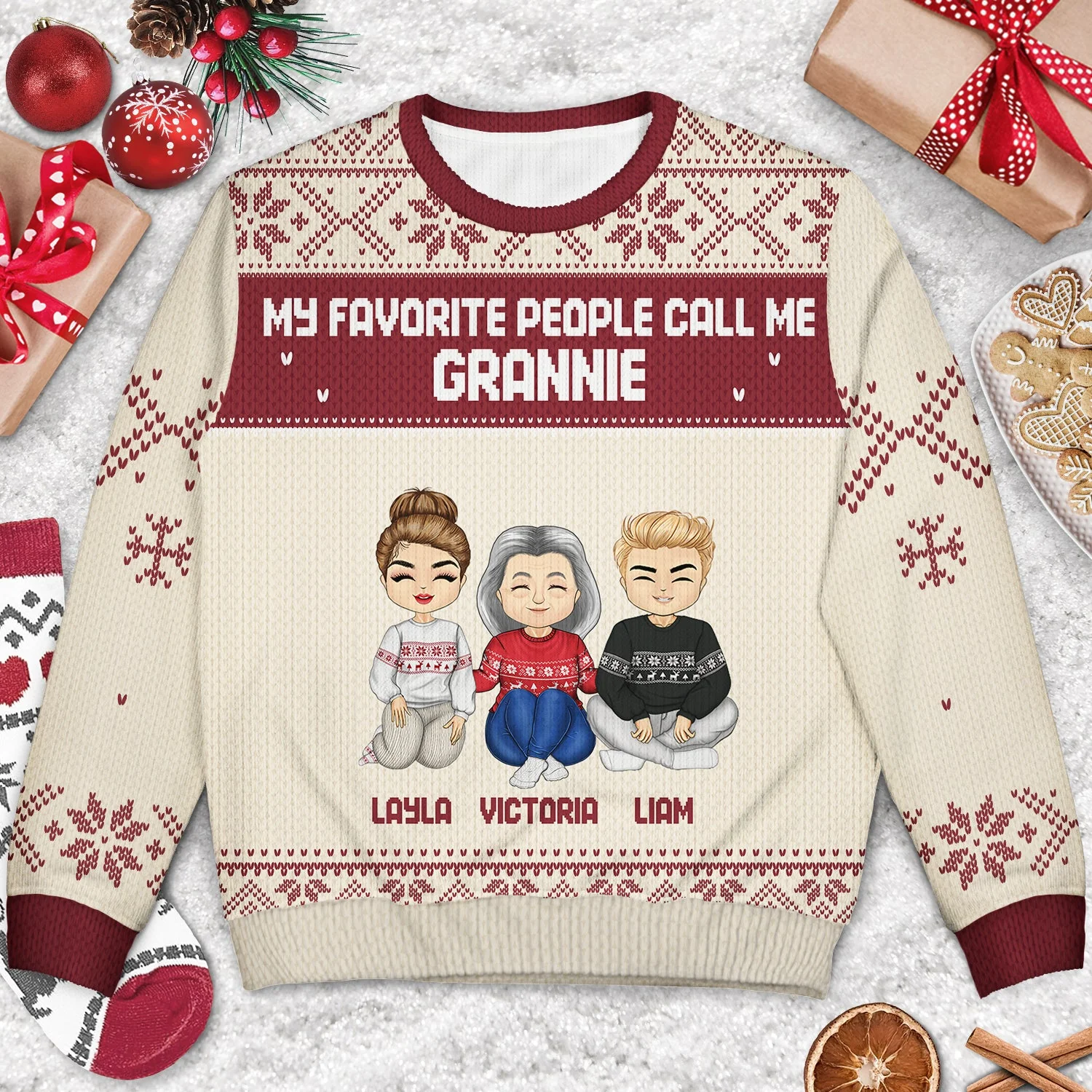My Favorite People Call Me - Christmas Gift For Grandma, Mom - Personalized Unisex Ugly Sweater - Image 3