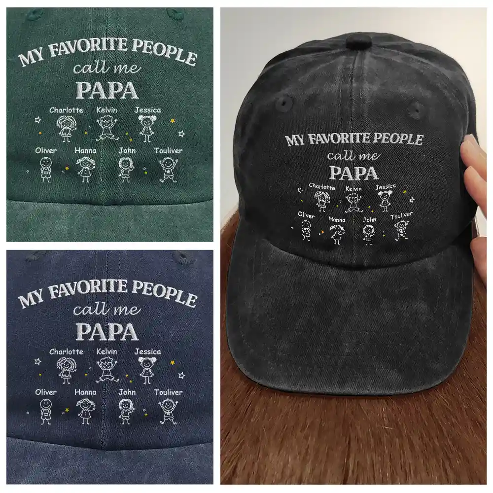 My Favorite People Call Me Dad Grandpa Embroidery Effect - Personalized Vintage Washed Denim Cap - Image 4