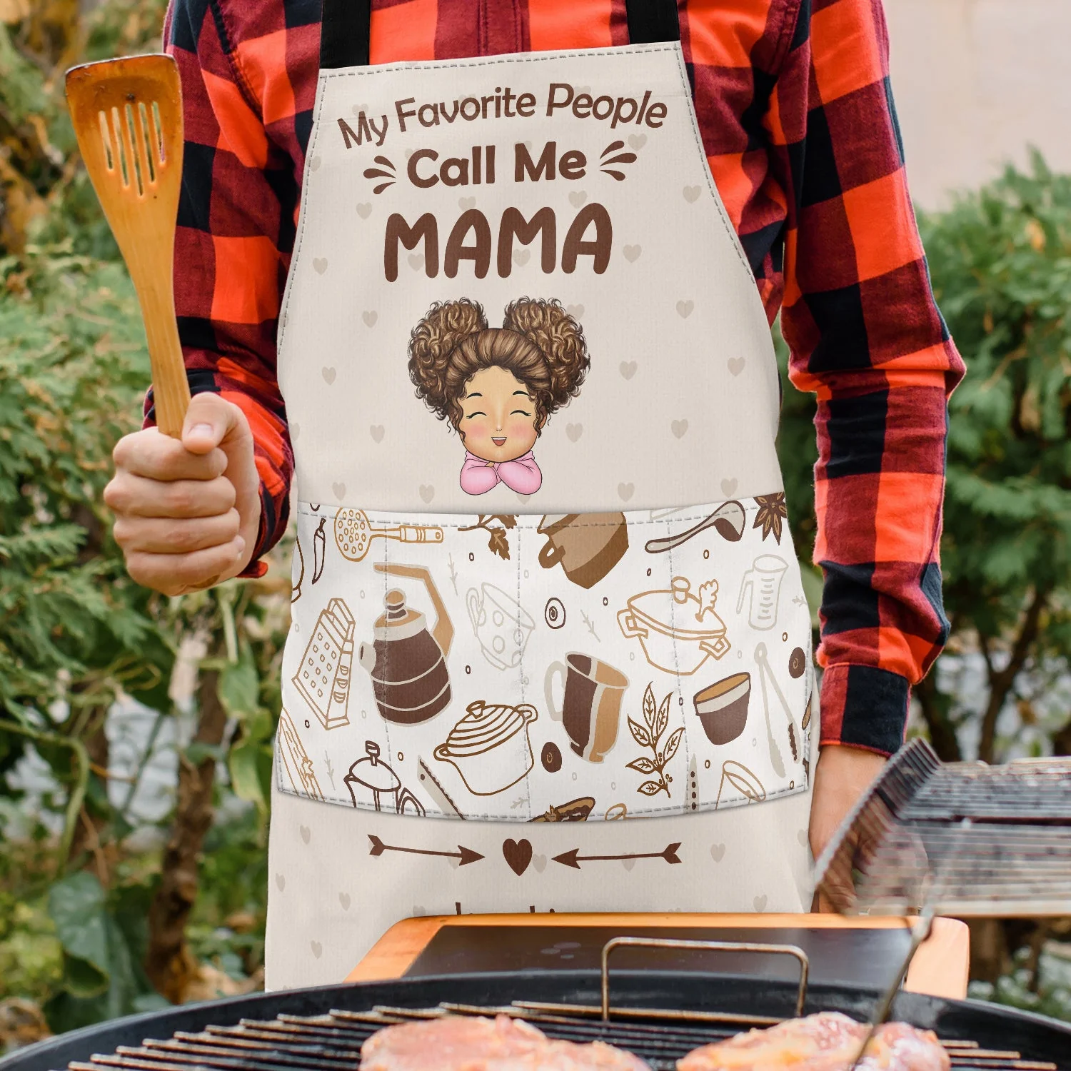 My Favorite People Call Me Mom Grandma - Birthday, Loving Gift For Mother, Grandmother - Personalized Apron - Image 3