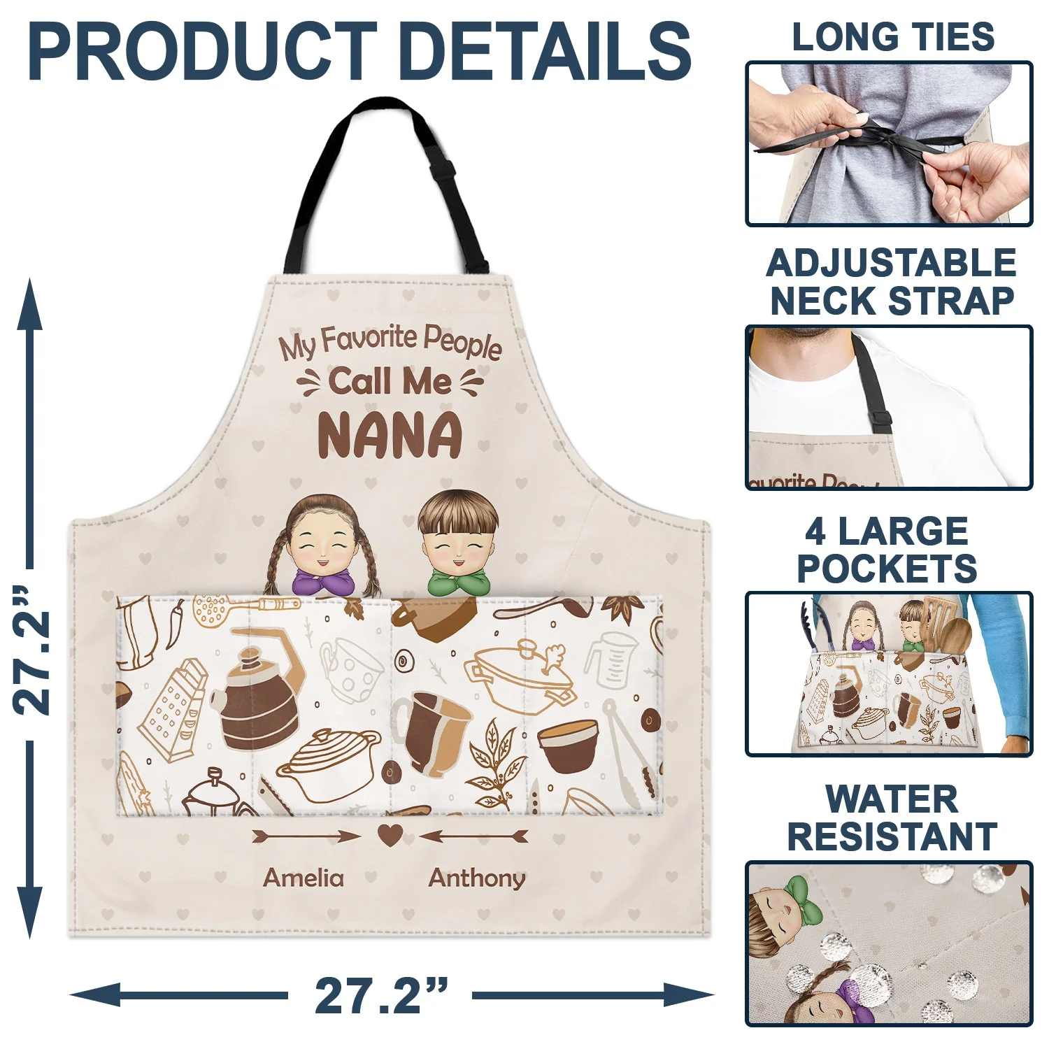 My Favorite People Call Me Mom Grandma - Birthday, Loving Gift For Mother, Grandmother - Personalized Apron - Image 4