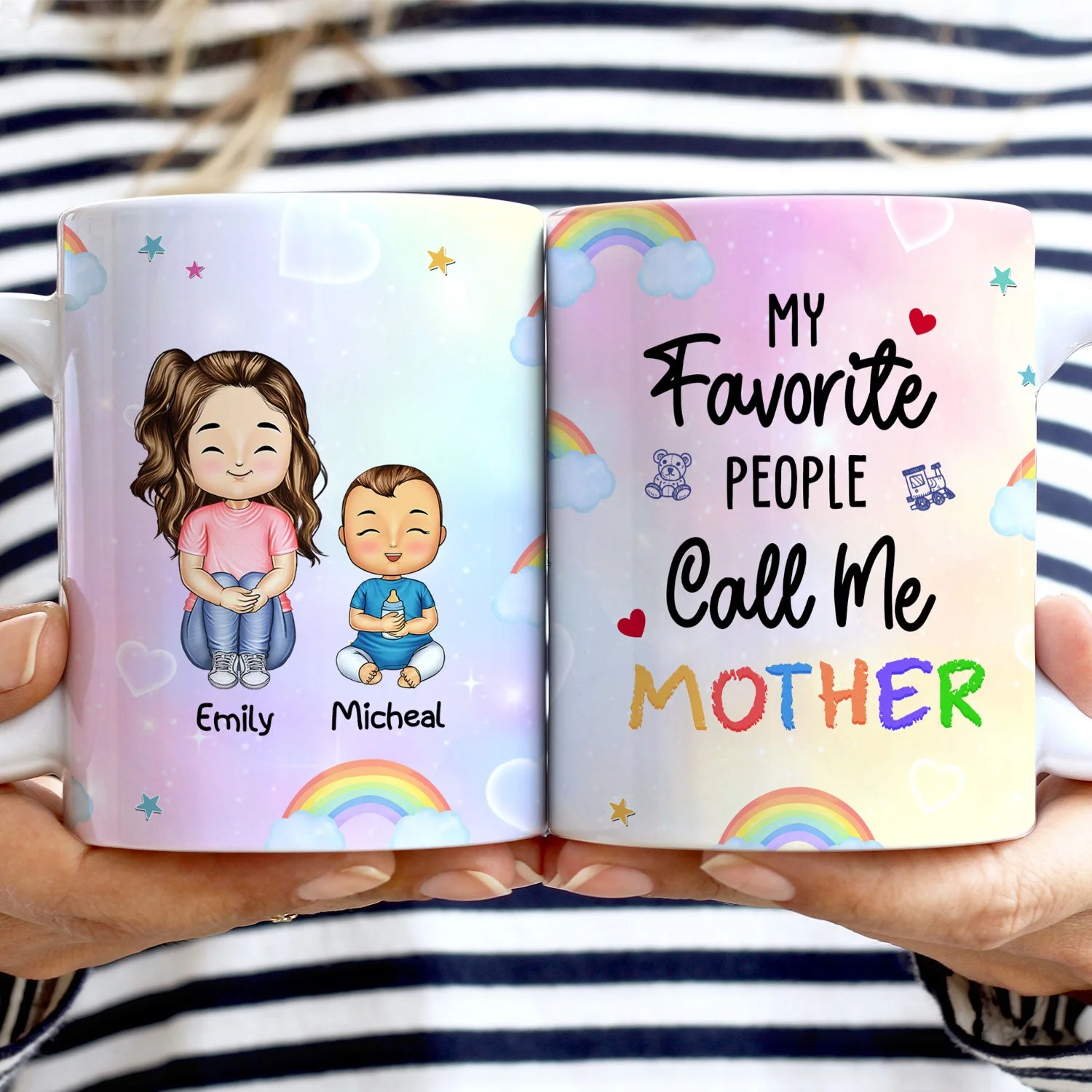 My Favorite People Call Me Mommy Nana Daddy - Birthday, Loving Gift For Mother, Father, Grandma, Grandpa - Personalized White Edge-to-Edge Mug - Image 2