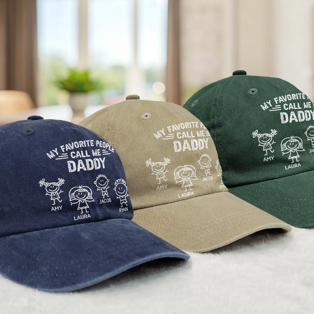My Favorite People Call Me Papa Kid Stick Figures - Personalized Vintage Washed Denim Cap - Image 4