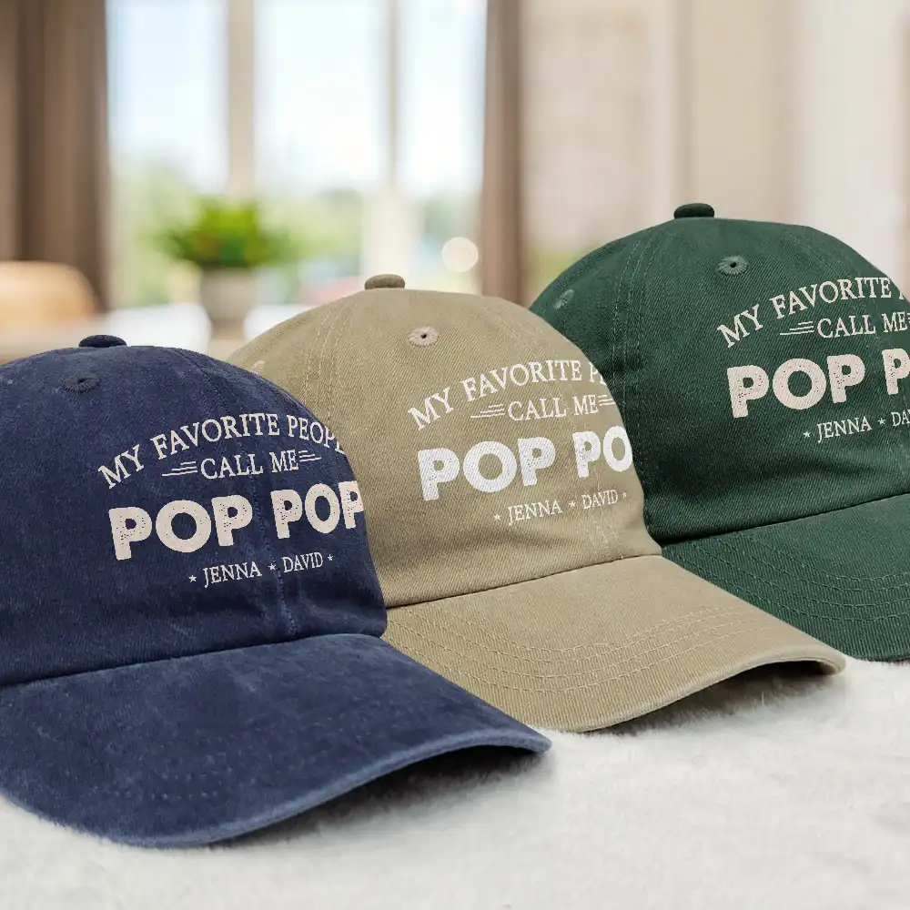 My Favorite People Call Me Papa - Personalized Vintage Washed Denim Cap - Image 3