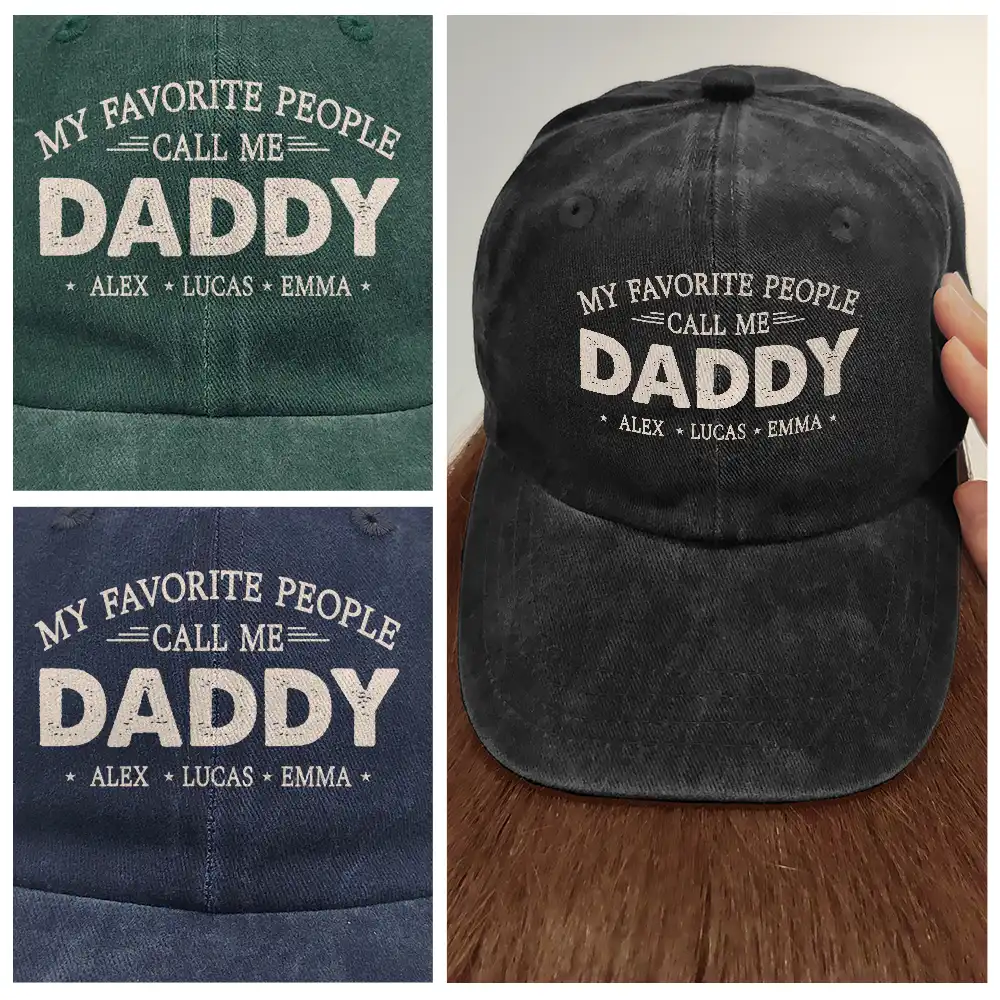 My Favorite People Call Me Papa - Personalized Vintage Washed Denim Cap - Image 4
