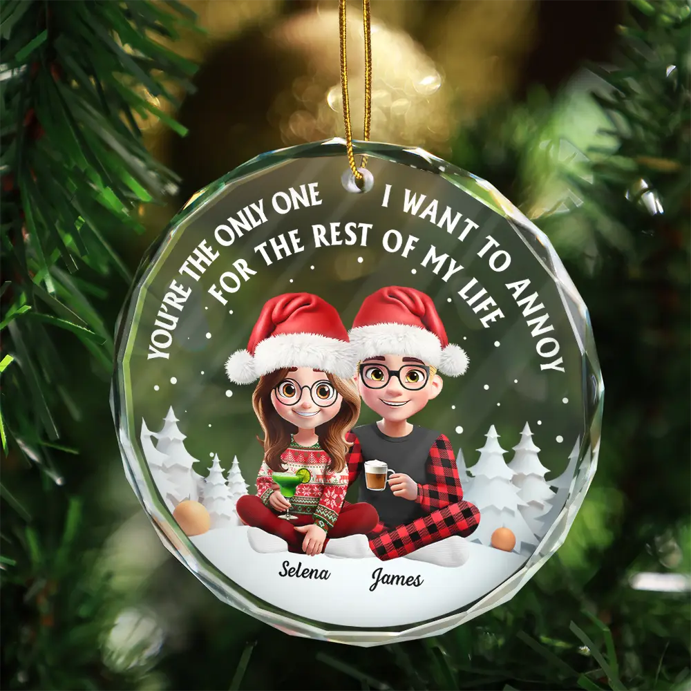 My Favorite Place In All The World 3D Effect Couple Christmas - Personalized Circle Glass Ornament - Image 3