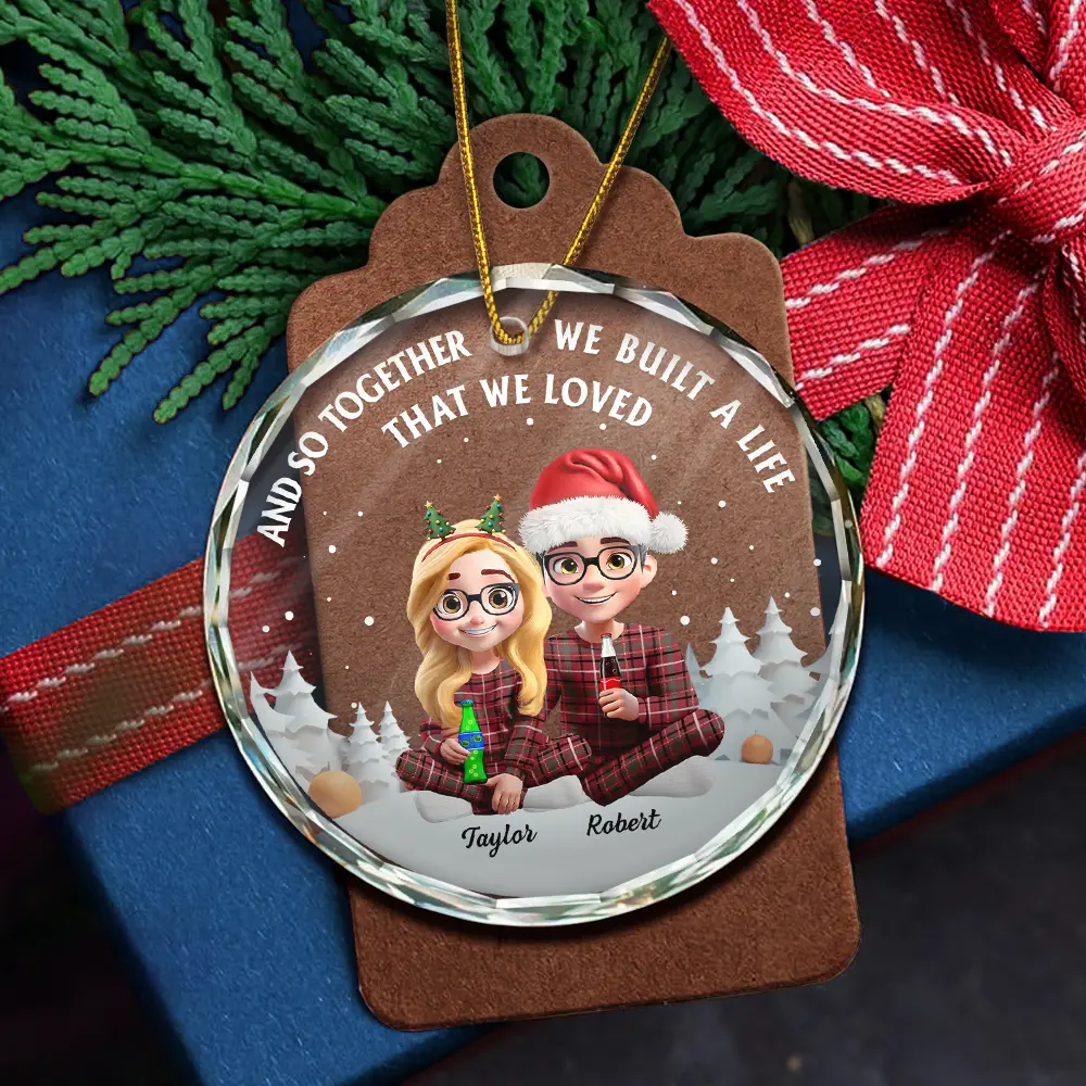 My Favorite Place In All The World 3D Effect Couple Christmas - Personalized Circle Glass Ornament - Image 5