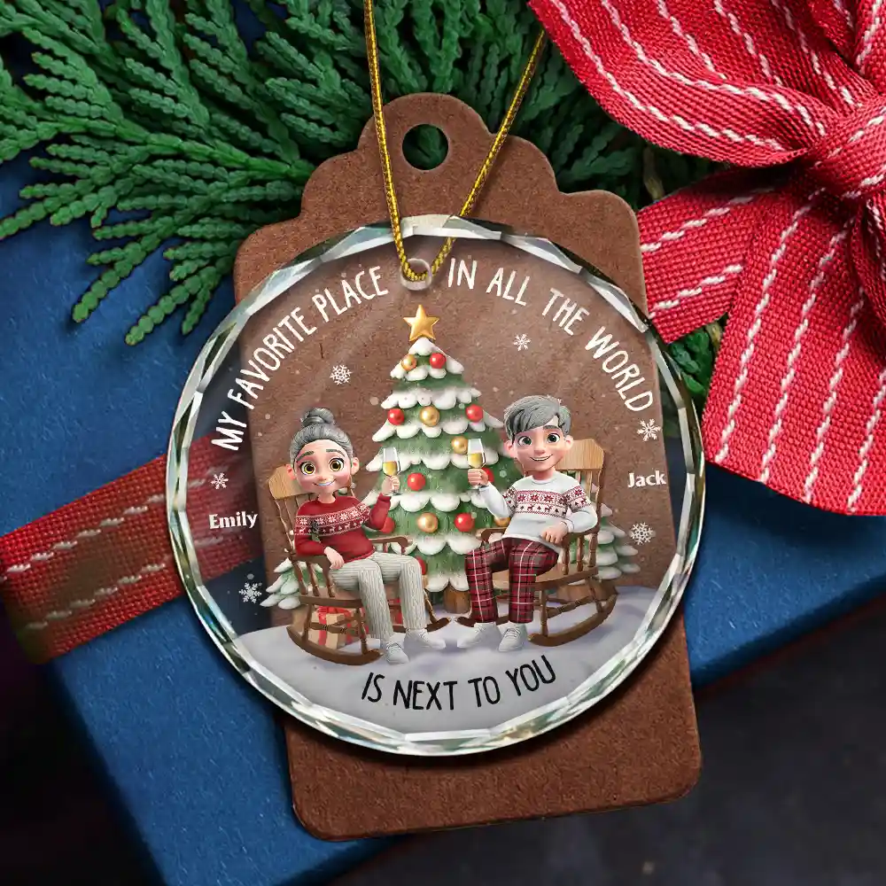 My Favorite Place In All The World 3D Effect - Personalized Circle Glass Ornament - Image 5