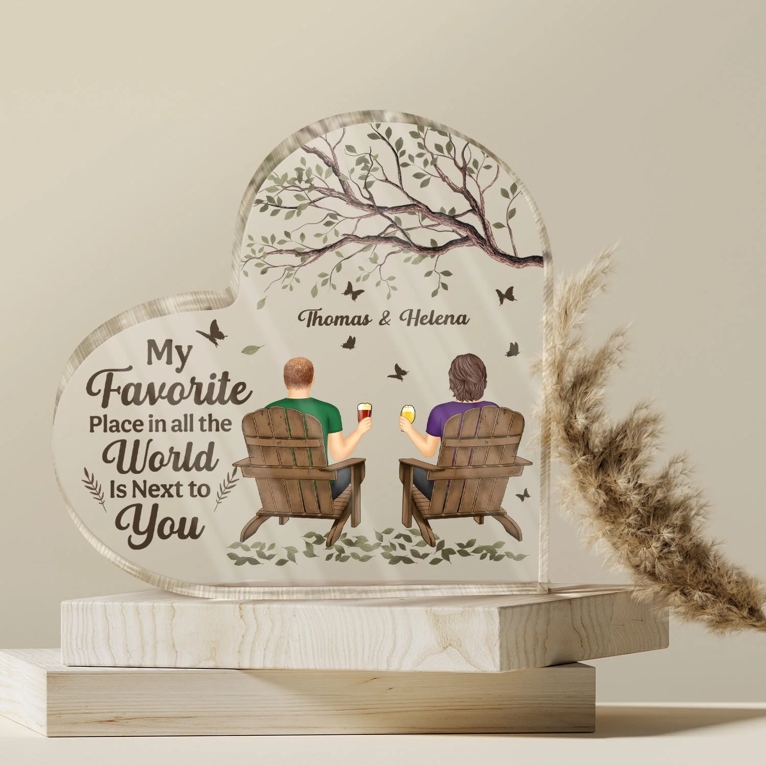 My Favorite Place In All The World - Anniversary Gift For Couples - Personalized Heart Shaped Acrylic Plaque - Image 4