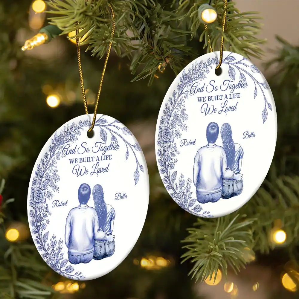 My Favorite Place In All The World Chinoiserie Toile Couple - Personalized Circle Ceramic Ornament - Image 2
