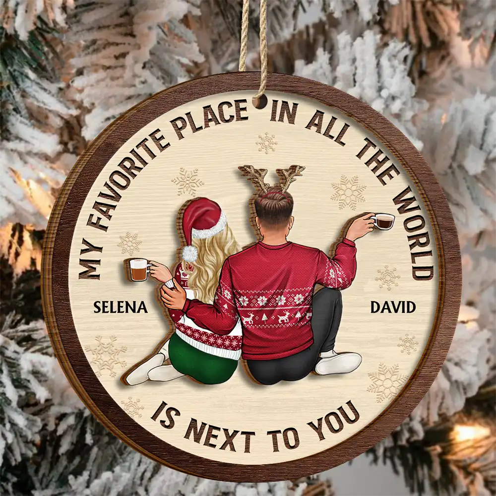 My Favorite Place In All The World Christmas Couple - Personalized 2-Layered Wooden Ornament - Image 3