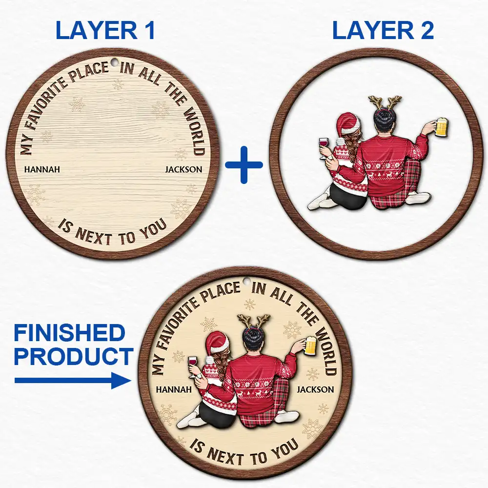 My Favorite Place In All The World Christmas Couple - Personalized 2-Layered Wooden Ornament - Image 6