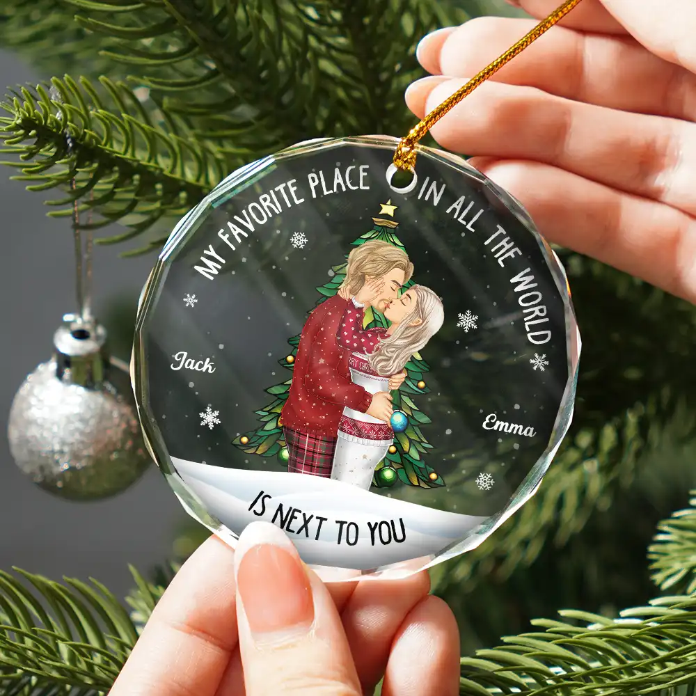 My Favorite Place In All The World Side View - Personalized Circle Glass Ornament - Image 2