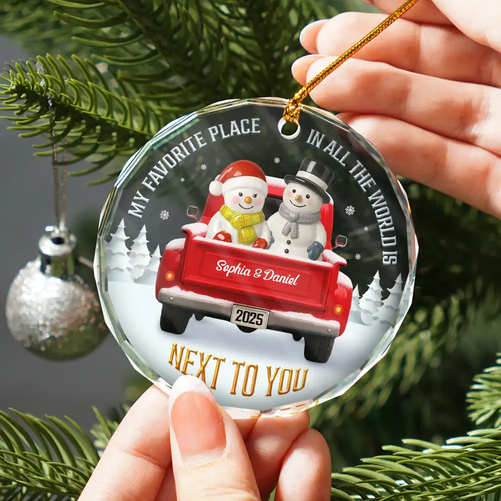 My Favorite Place In All The World Snowman Ceramic Effect - Personalized Circle Glass Ornament - Image 2