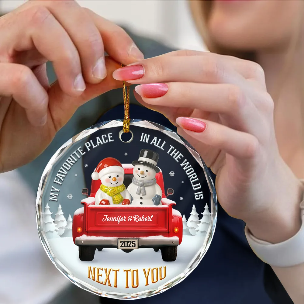 My Favorite Place In All The World Snowman Ceramic Effect - Personalized Circle Glass Ornament - Image 4