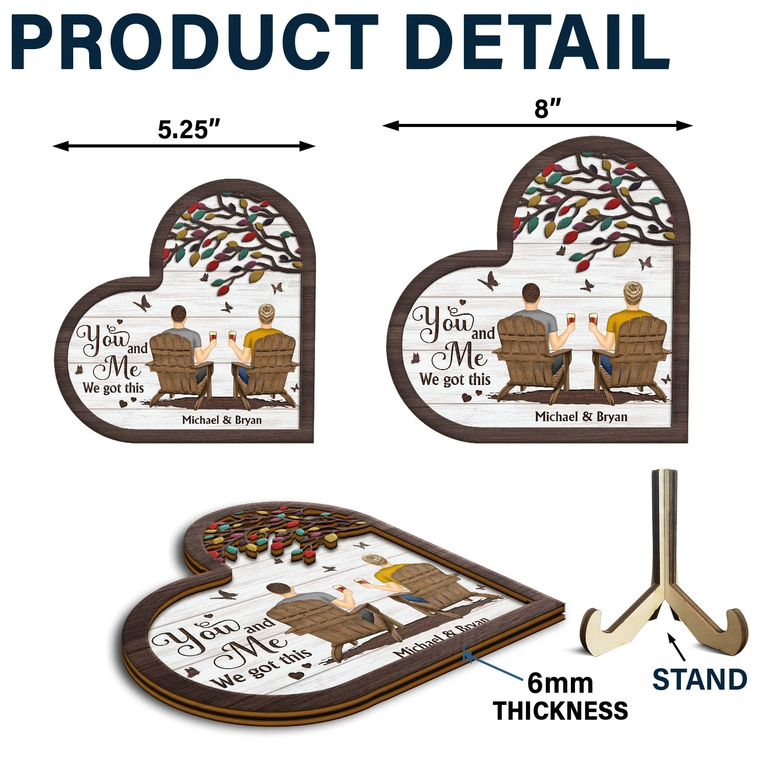 My Favourite Place In All The World - Gift For Couples - Personalized 2-Layered Wooden Plaque With Stand - Image 5