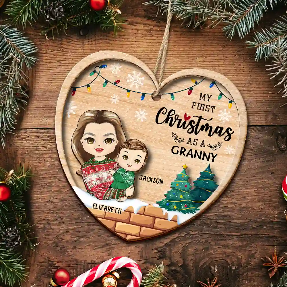 My First Christmas As A Grandma - Personalized 2-Layered Wooden Ornament - Image 5